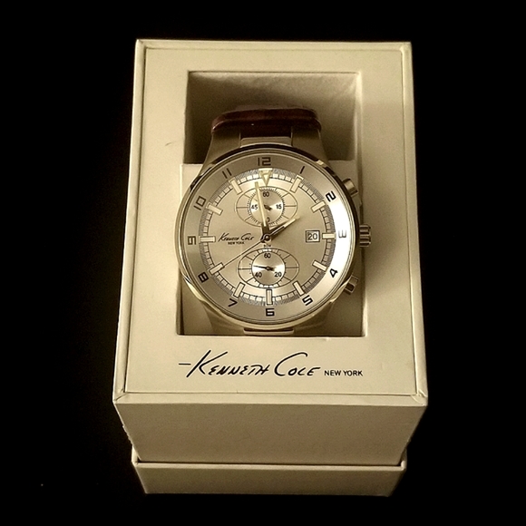 NWT, Kenneth Cole New York Men's Gold-Tone Brown Leather Watch - Picture 7 of 12